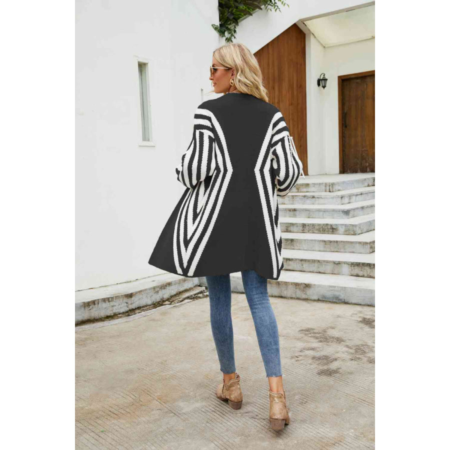Woven Right Two-Tone Open Front Fuzzy Longline Cardigan