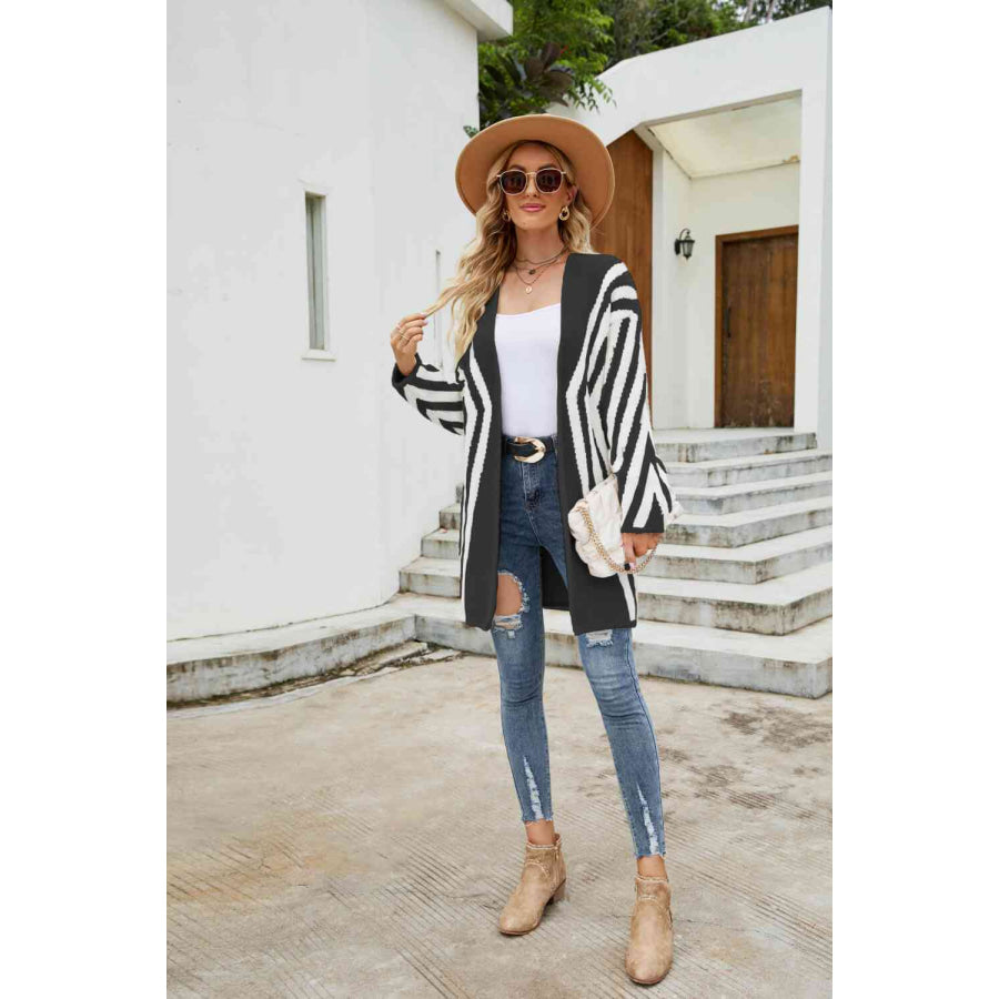 Woven Right Two-Tone Open Front Fuzzy Longline Cardigan