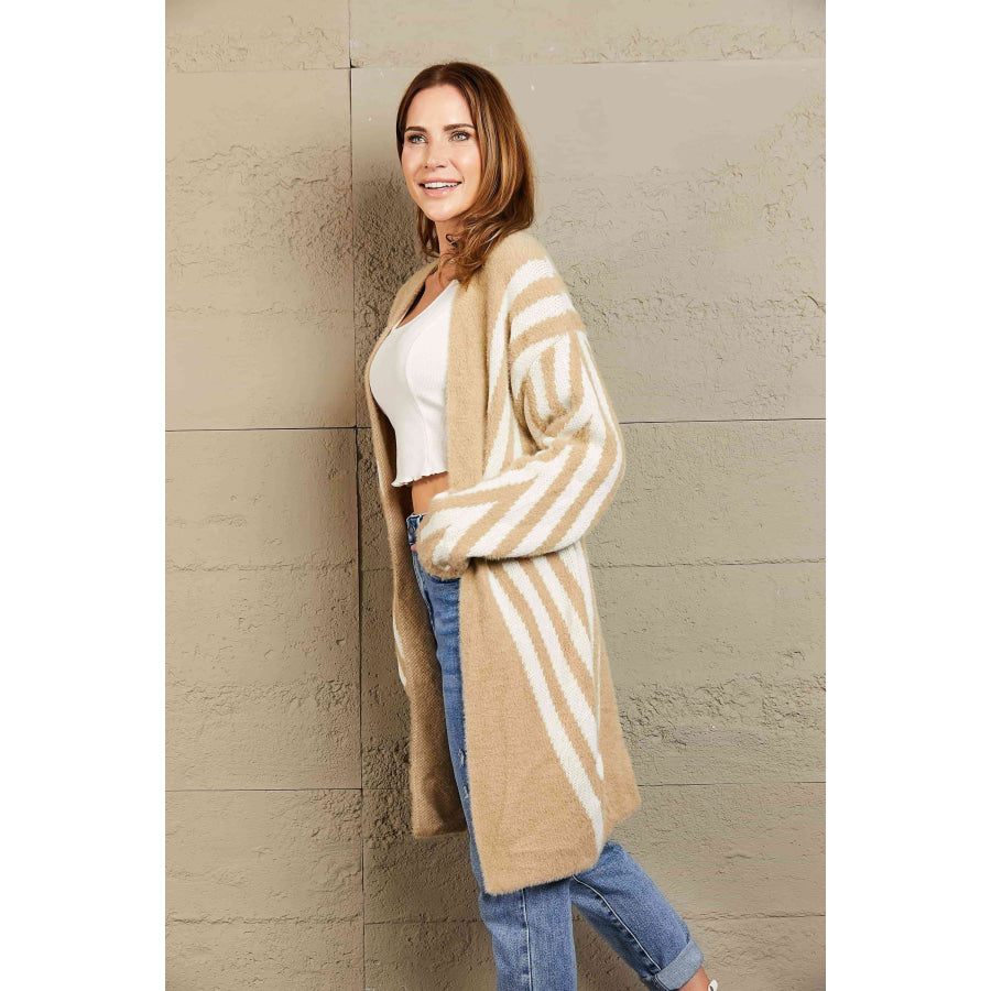 Woven Right Two-Tone Open Front Fuzzy Longline Cardigan