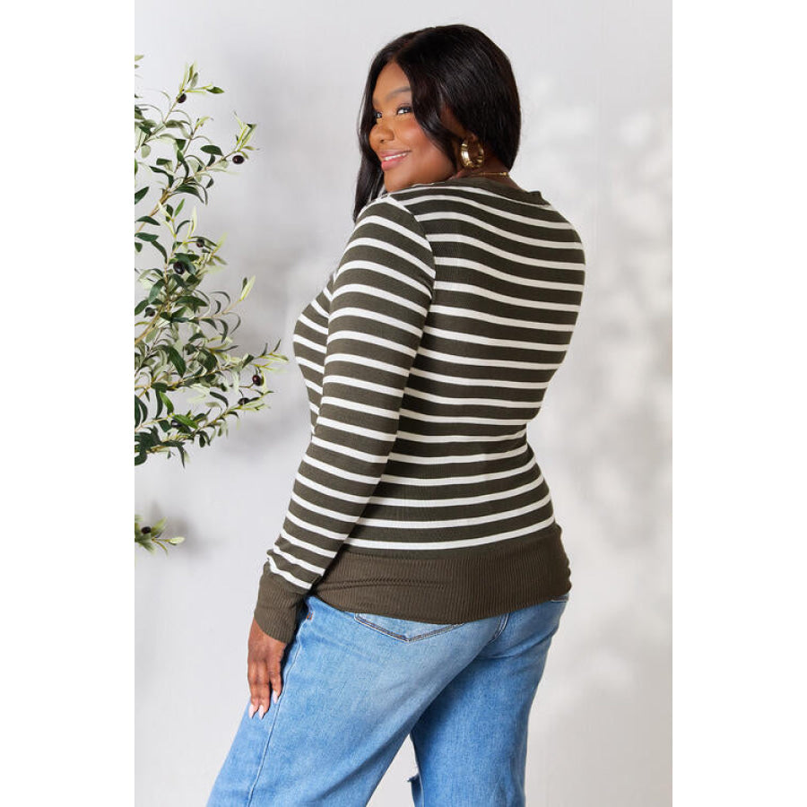 Zenana Full Size Striped Snap Down Cardigan Clothing