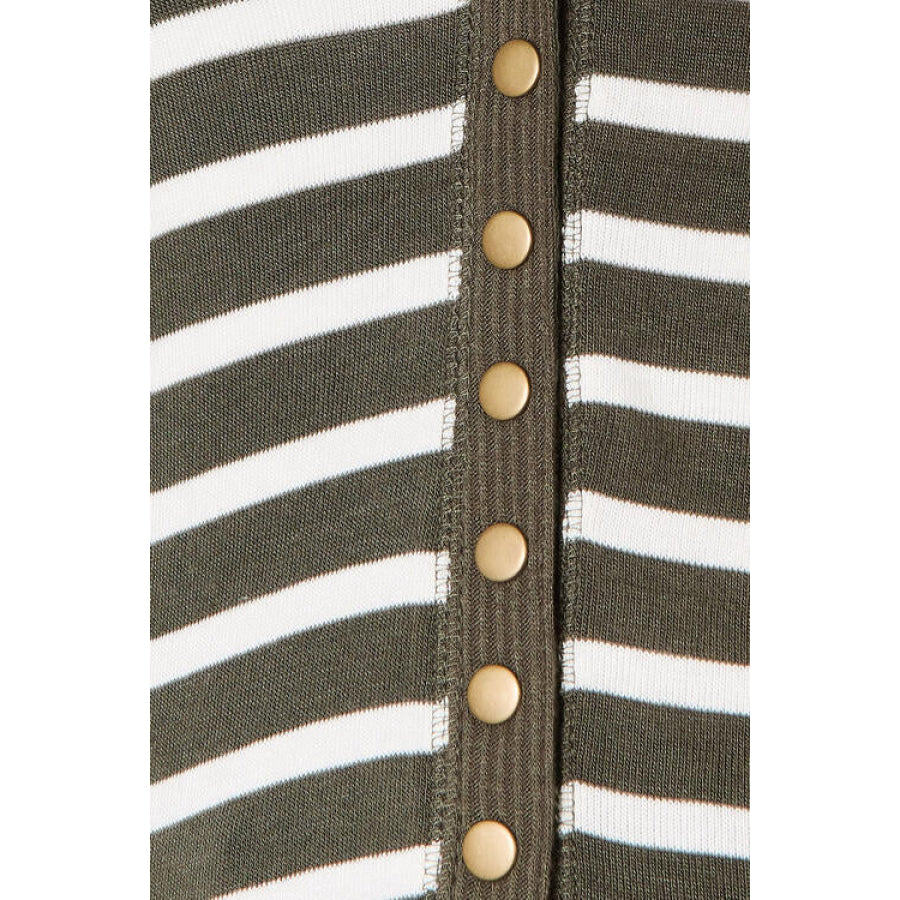 Zenana Full Size Striped Snap Down Cardigan Clothing