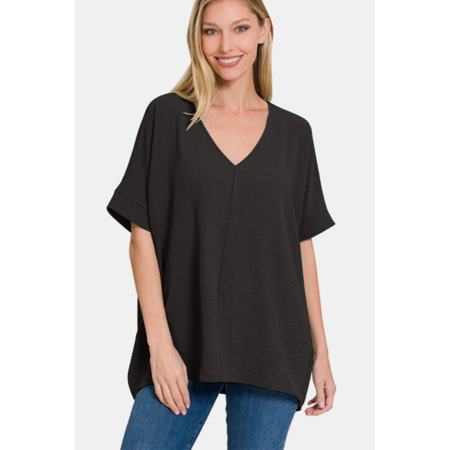 Zenana Full Size V - Neck Short Sleeve Top Apparel and Accessories