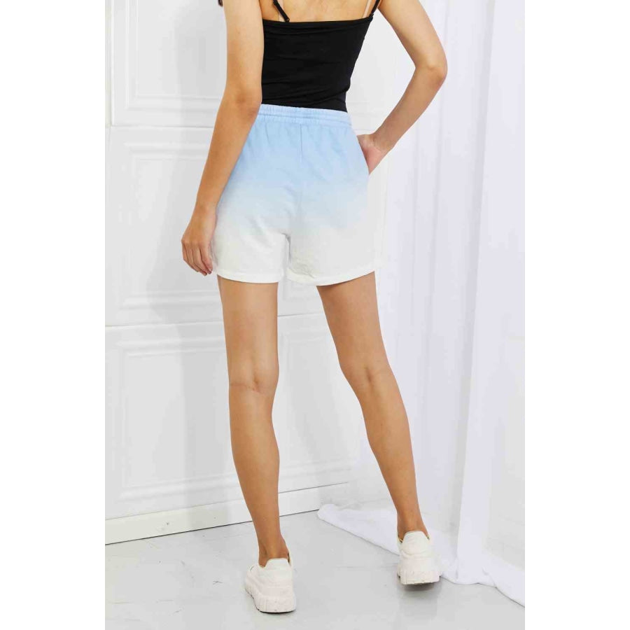 Zenana In The Zone Full Size Dip Dye High Waisted Shorts in Blue Misty Blue / S Clothing