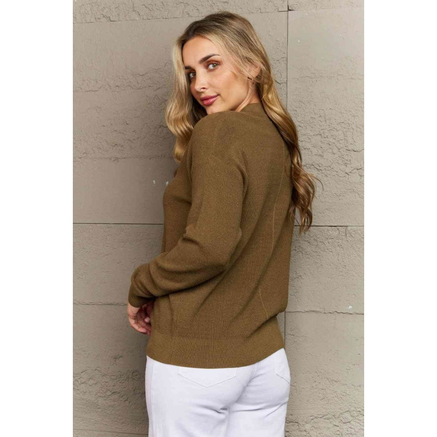 Zenana Kiss Me Tonight Full Size Button Down Cardigan in Olive Olive / S Clothing