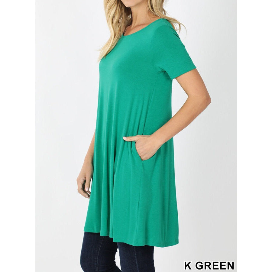 Zenana Longline Flared Top With Side Pockets - Multiple Colours Kelly Green / M Tops