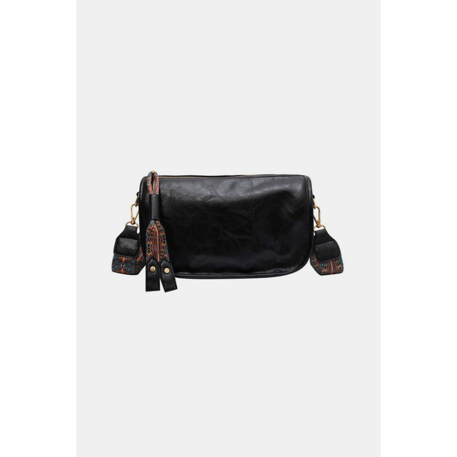 Zenana Pattern Strap Zipper Shoulder Bag Black / One Size Apparel and Accessories