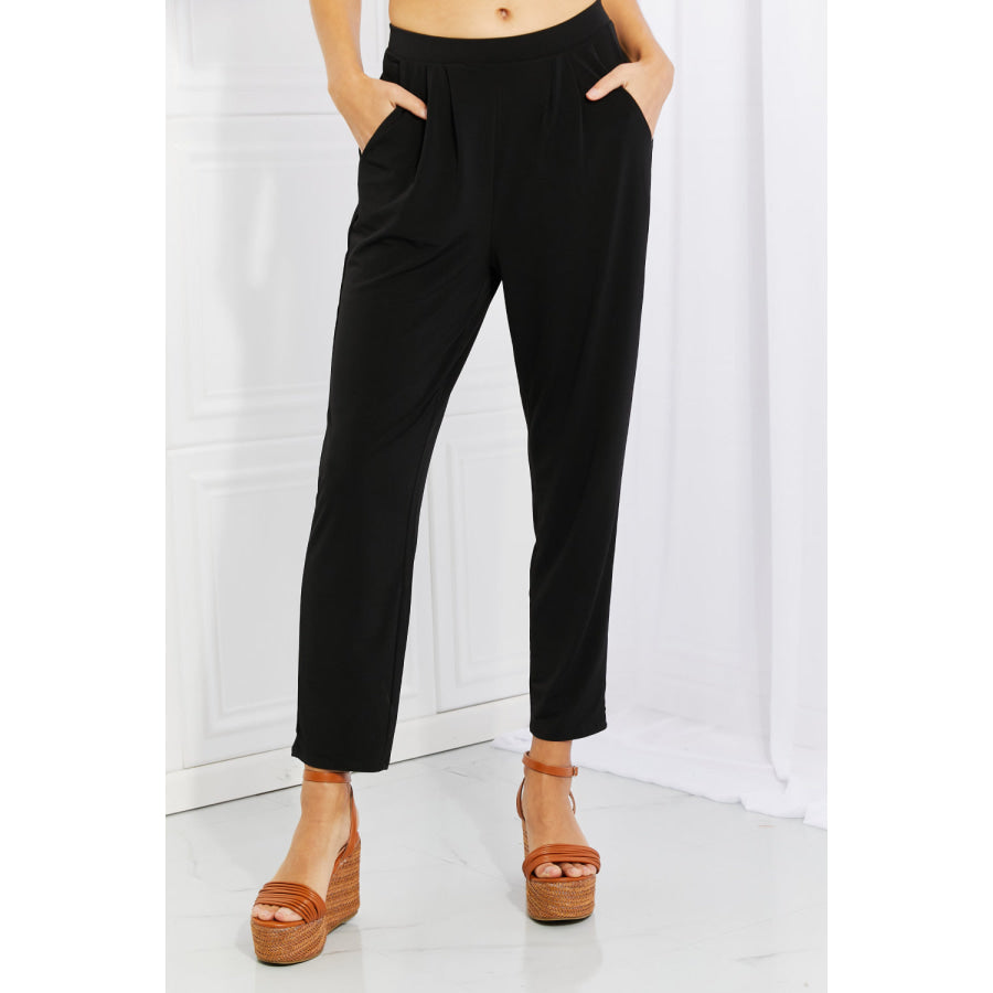 Zenana Pleated High Waist Pants with Side Pockets Black / S Apparel and Accessories