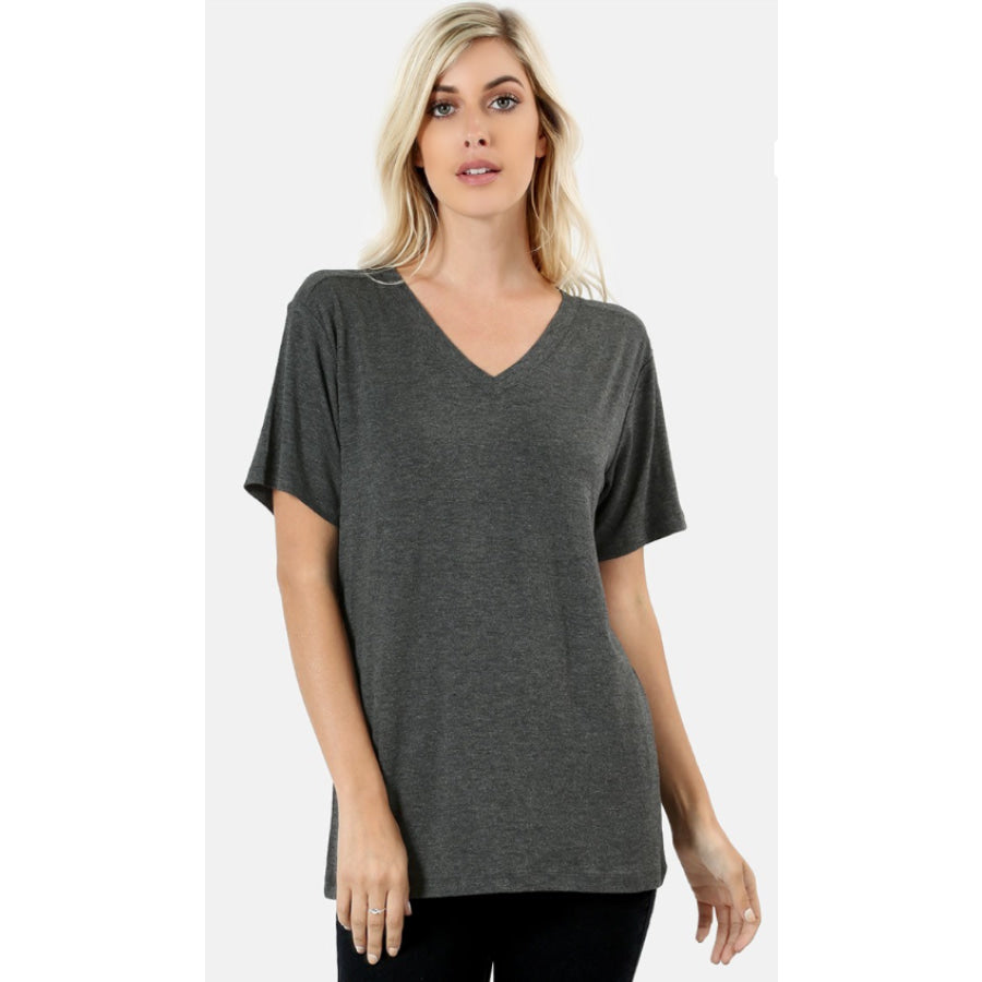 Premium Rayon V Neck Short Sleeve Tee S / Charcoal Tops