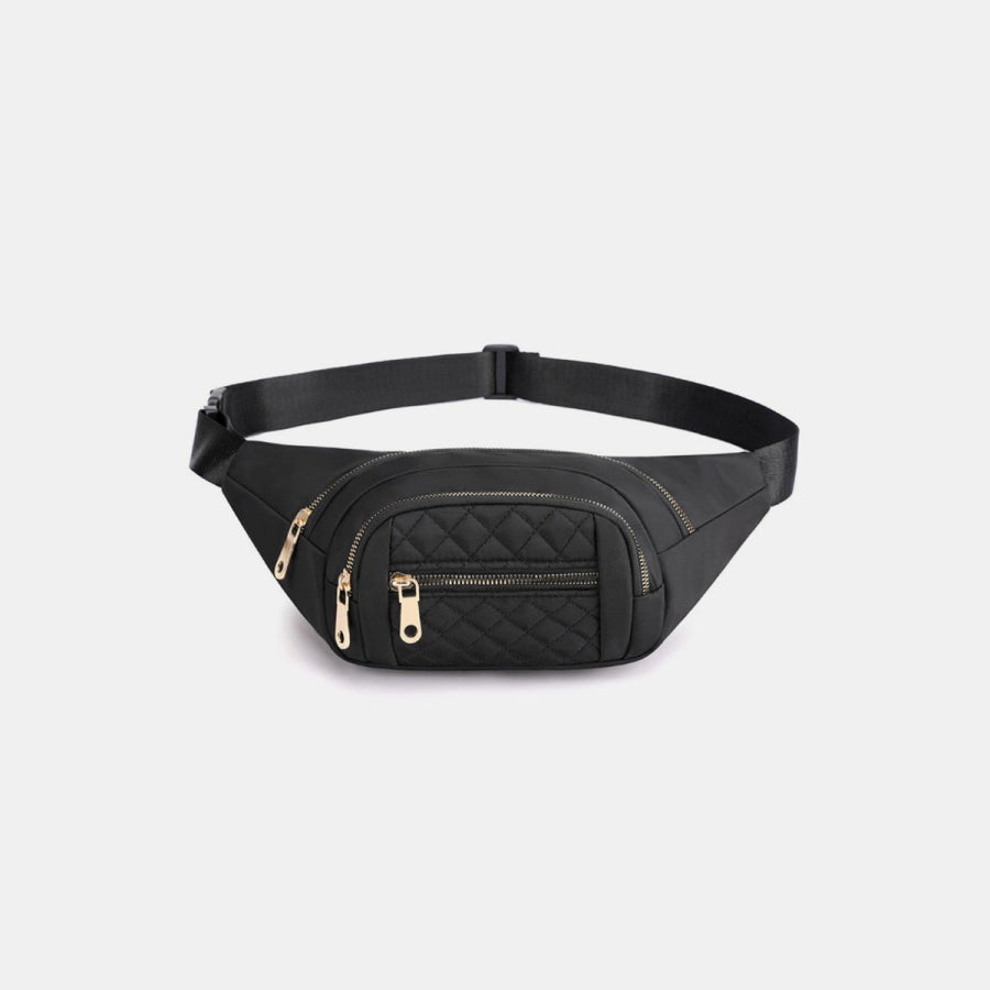 Zenana Quilted Multi Pocket Waist Belt Bag Black / One Size Apparel and Accessories