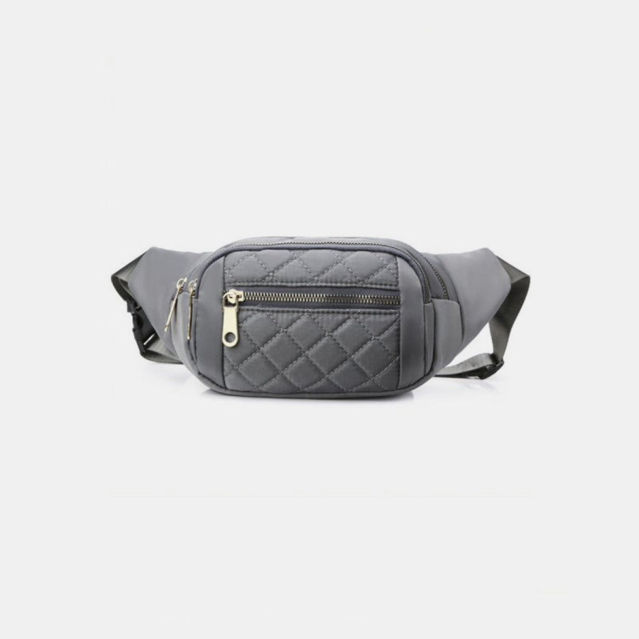 Zenana Quilted Multi Pocket Waist Belt Bag Grey / One Size Apparel and Accessories