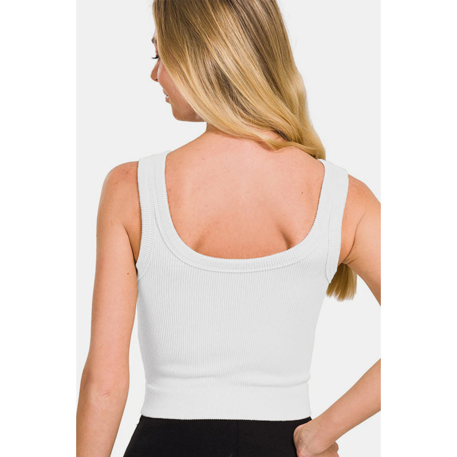 Zenana Ribbed Round Neck Cropped Tank WHITE / S/M Apparel and Accessories