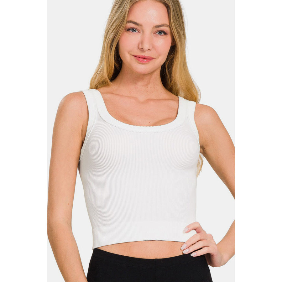 Zenana Ribbed Round Neck Cropped Tank WHITE / S/M Apparel and Accessories