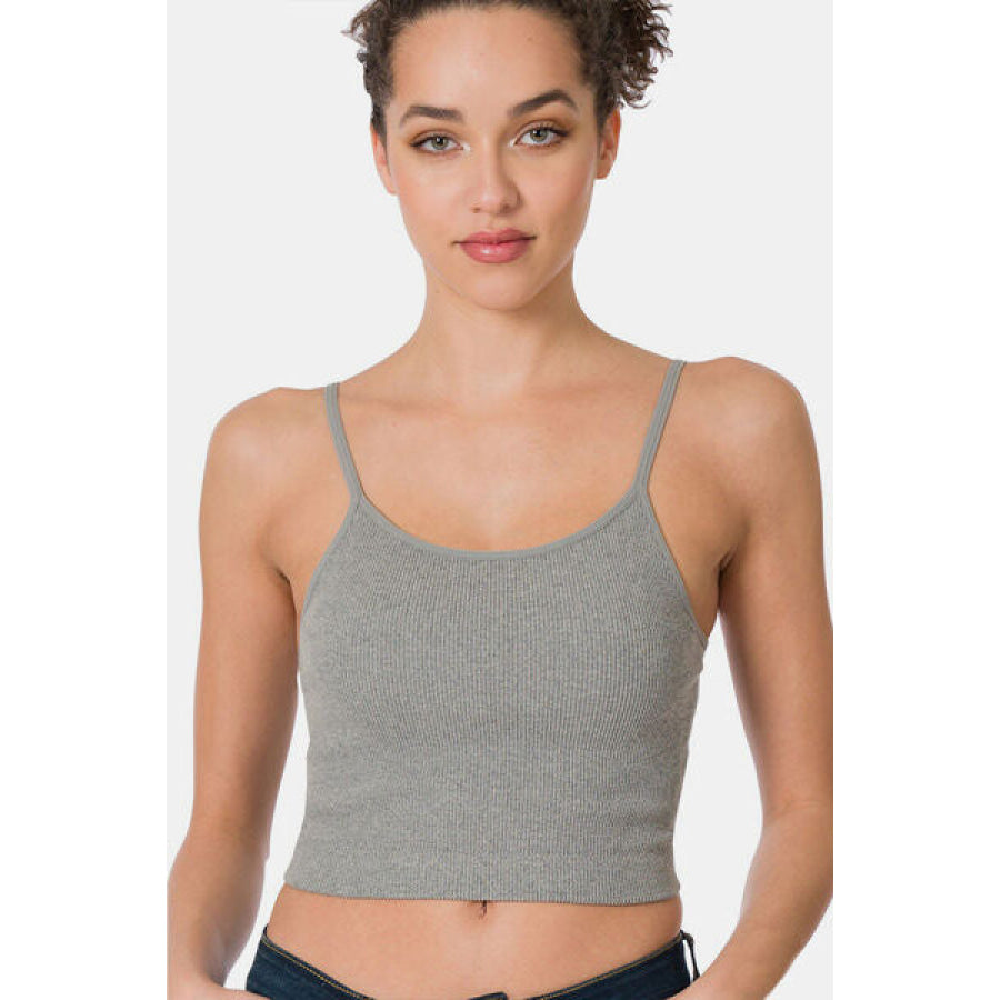 Zenana Ribbed Seamless Cropped Cami with Bra Pads HGREY / S/M Apparel and Accessories
