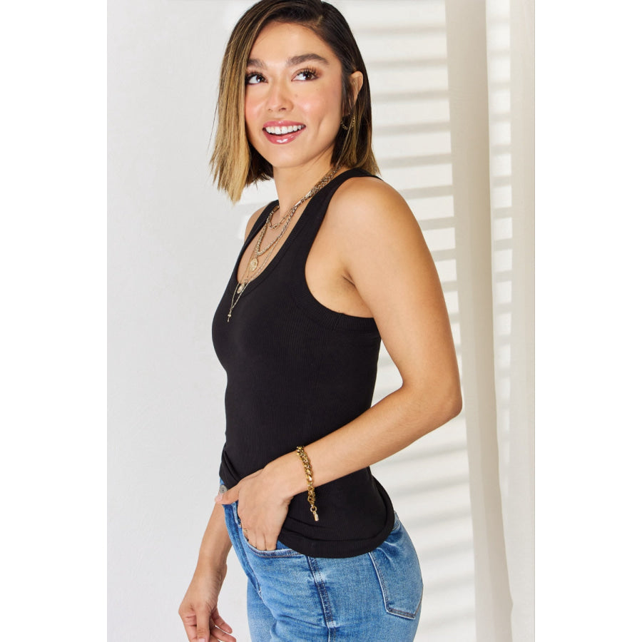 Zenana Ribbed Square Neck Racerback Tank Apparel and Accessories