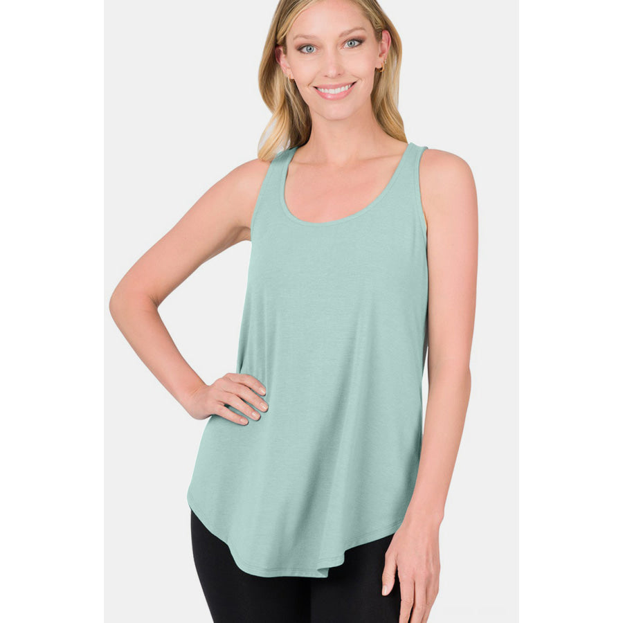 Zenana Round Neck Curved Hem Tank DUSTY GREEN / S Apparel and Accessories