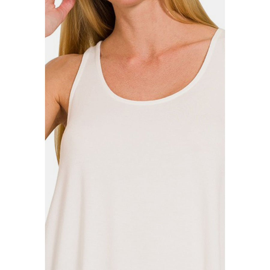 Zenana Round Neck Flowy Hem Tank Apparel and Accessories
