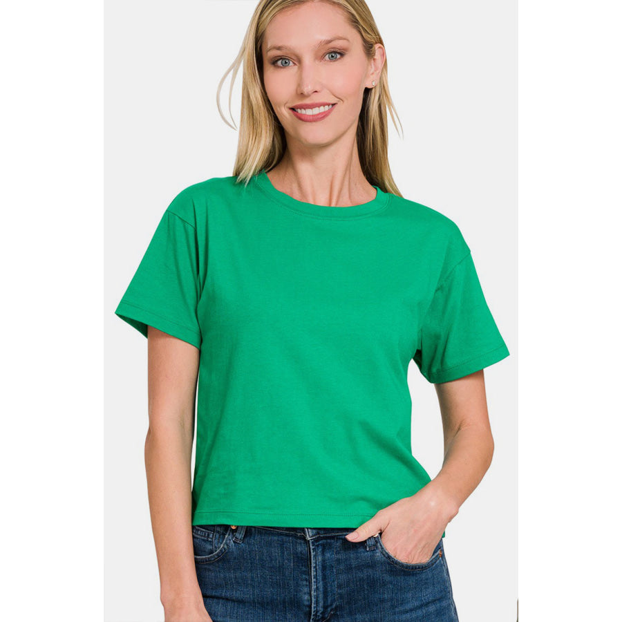 Zenana Round Neck Short Sleeve Cropped T - Shirt Green / S Apparel and Accessories