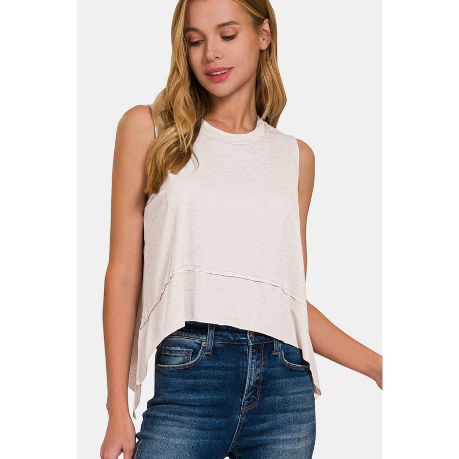 Zenana Slit High-Low Round Neck Tank Apparel and Accessories