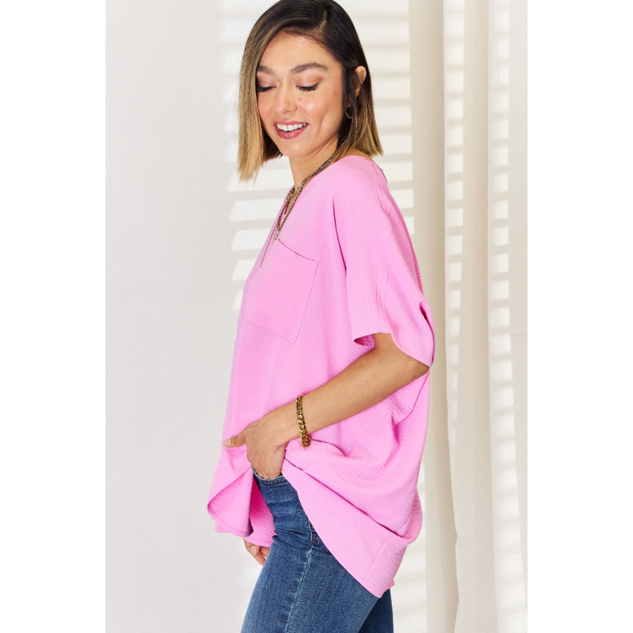 Zenana Texture Short Sleeve Blouse Apparel and Accessories