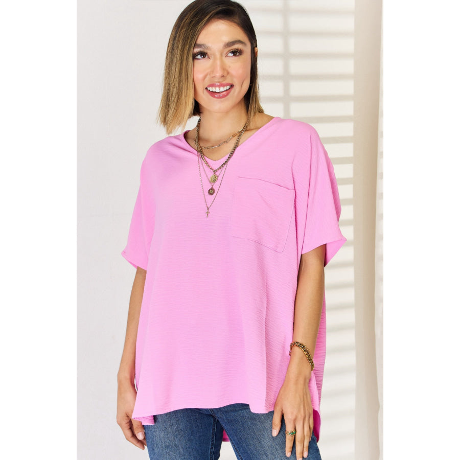 Zenana Texture Short Sleeve Blouse Apparel and Accessories