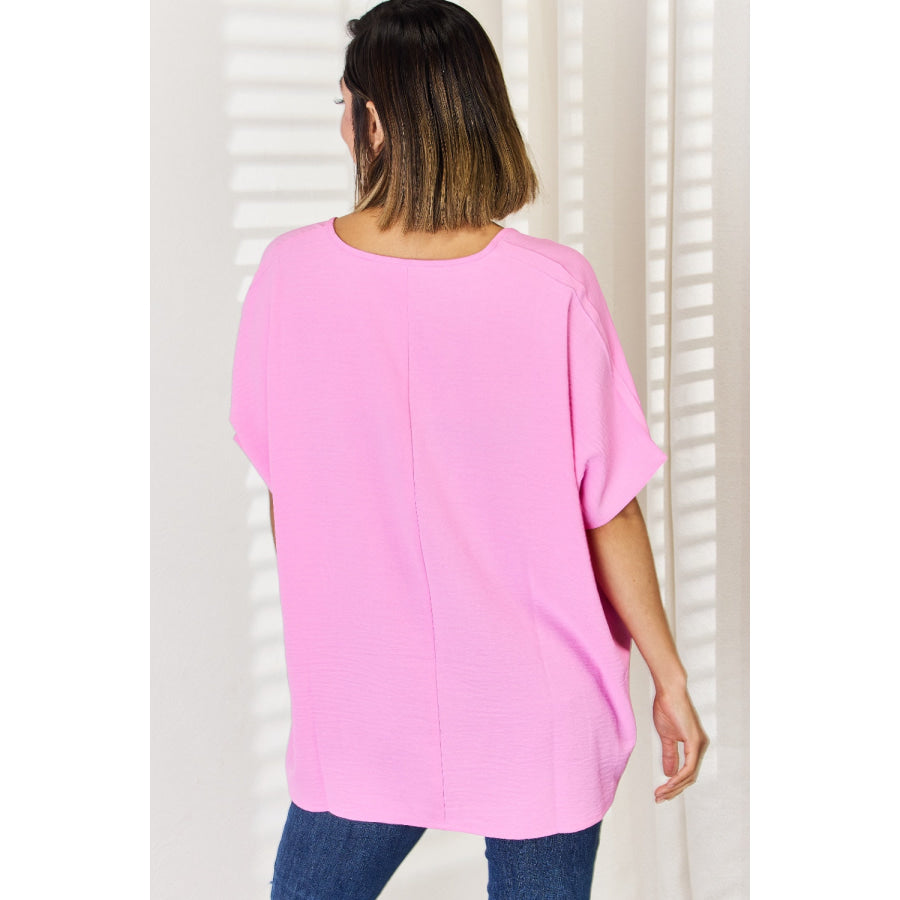 Zenana Texture Short Sleeve Blouse Candy Pink / S Apparel and Accessories
