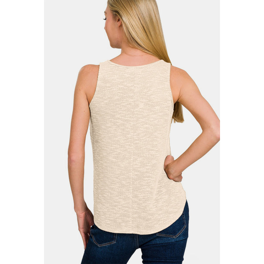 Zenana V-Neck Curved Hem Tank Sand Beige / S Apparel and Accessories