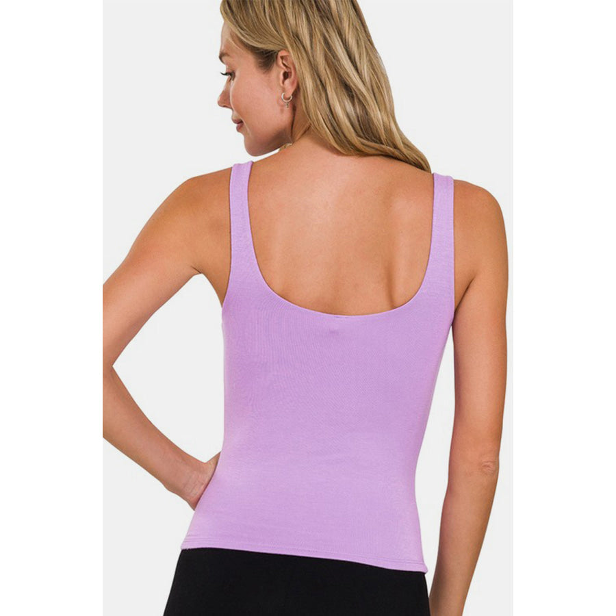 Zenana V-Neck Slim Tank Bright Lavender / S Apparel and Accessories