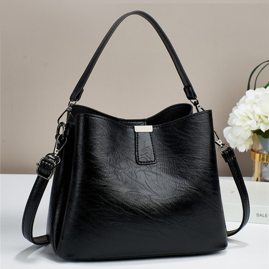 Zenana Vegan Leather Bucket Shoulder Bag Black / One Size Apparel and Accessories
