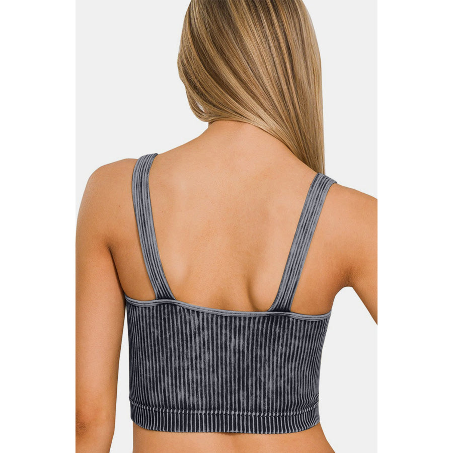 Zenana Washed Ribbed Cropped V-Neck Tank Ash Black / S/M Apparel and Accessories