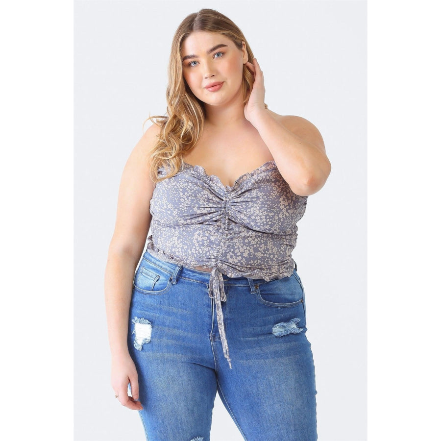 Zenobia Plus Size Drawstring Smocked Floral Tube Top Denim Blue / 1XL Apparel and Accessories