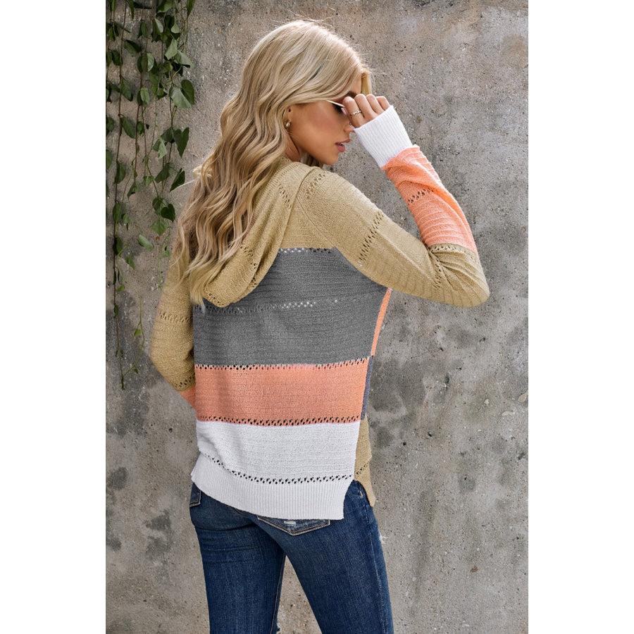 Zip-Up Raglan Sleeve Openwork Hooded Cardigan