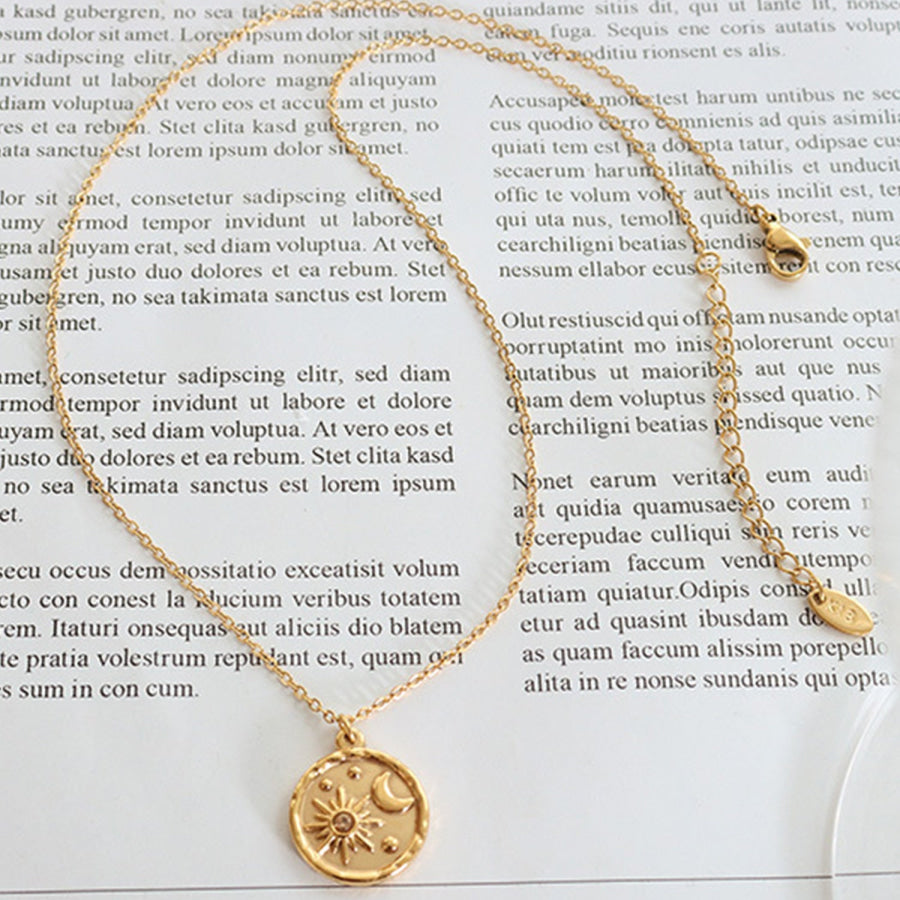 Zircon Titanium Steel Coin Shape Necklace Apparel and Accessories