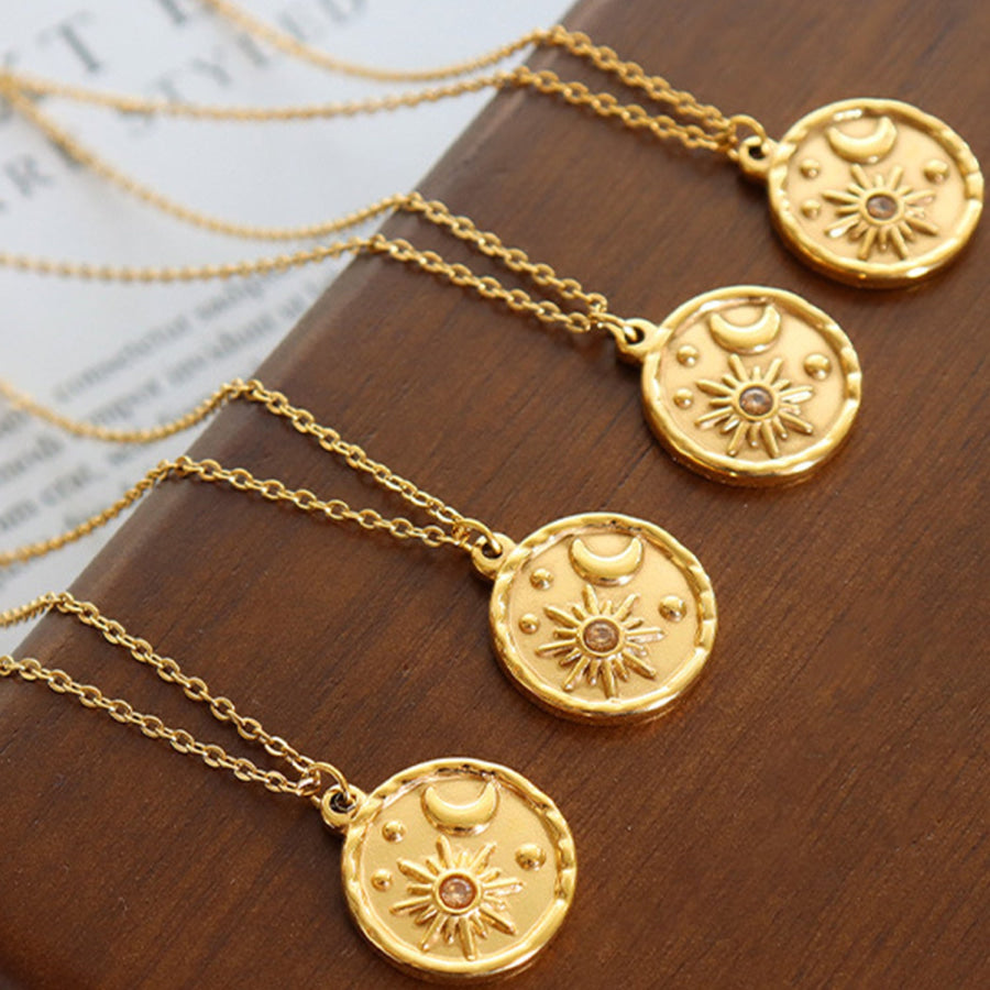 Zircon Titanium Steel Coin Shape Necklace Apparel and Accessories
