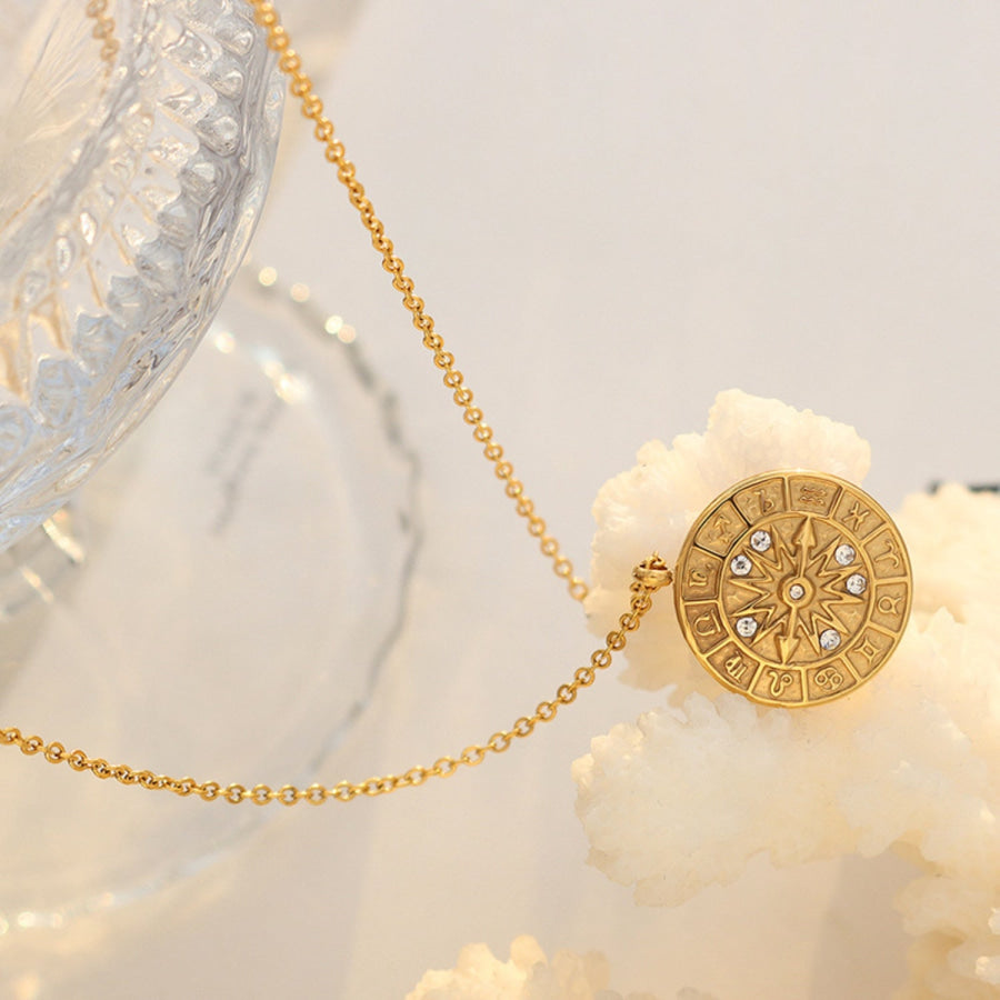 Zircon Titanium Steel Timepiece Shape Necklace Gold / One Size Apparel and Accessories
