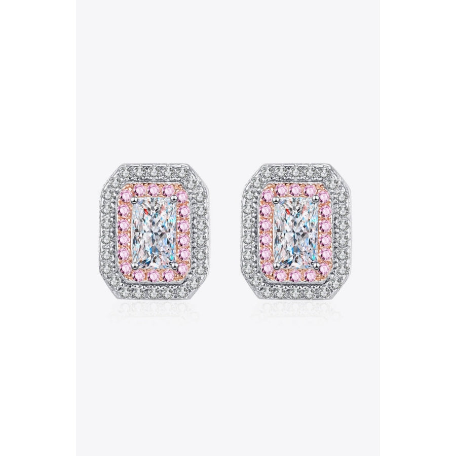 1 Carat Moissanite and Zircon Contrast Geometric Stud Earrings Silver / One Size
