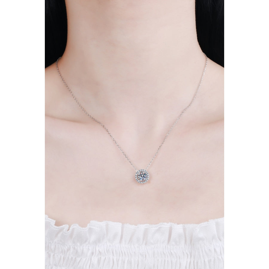 1 Carat Moissanite Round Pendant Chain Necklace Silver / One Size