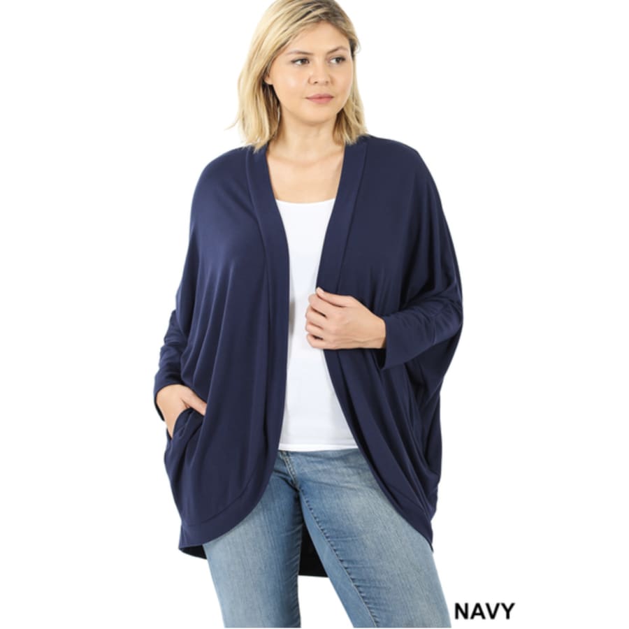 NEW! 3/4 Sleeve Cocoon Wrap Cardigan Navy / 1XL Coverups