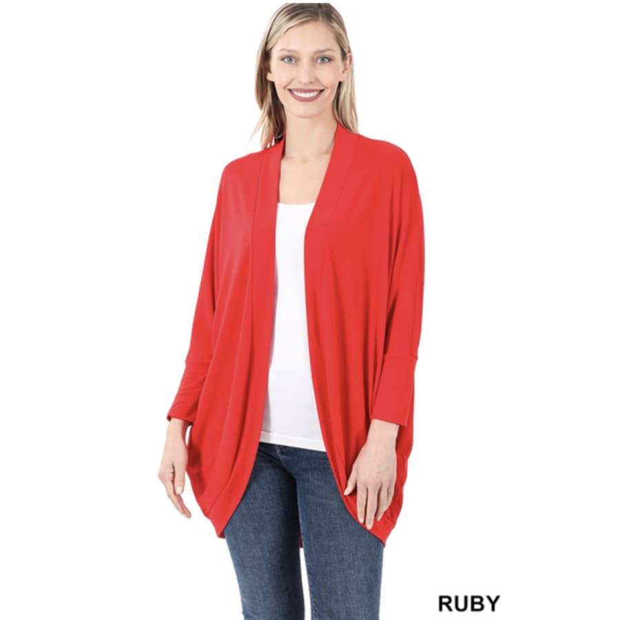 NEW! 3/4 Sleeve Cocoon Wrap Cardigan Ruby / S Coverups