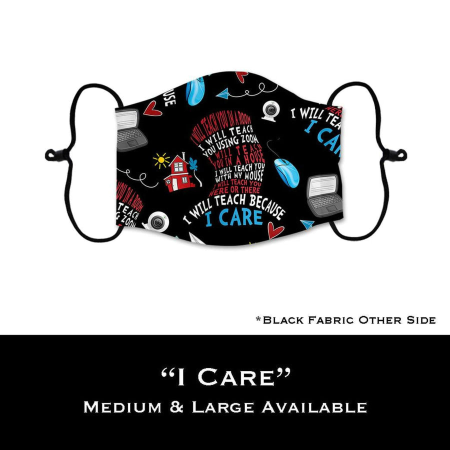 Coming Soon! NEW PRINTS! ADULT Custom Design Face Masks with filter pocket I Care / Adult Medium Face Cover