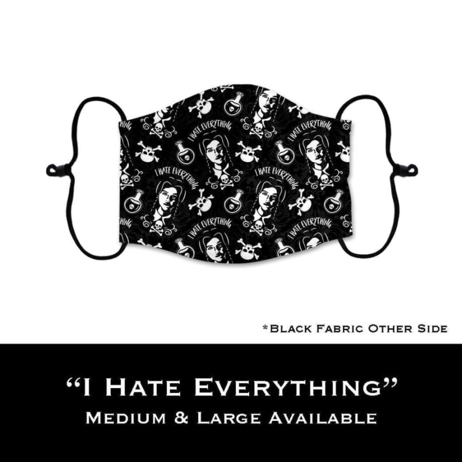 Coming Soon! NEW PRINTS! ADULT Custom Design Face Masks with filter pocket I Hate Everything / Adult Medium Face Cover