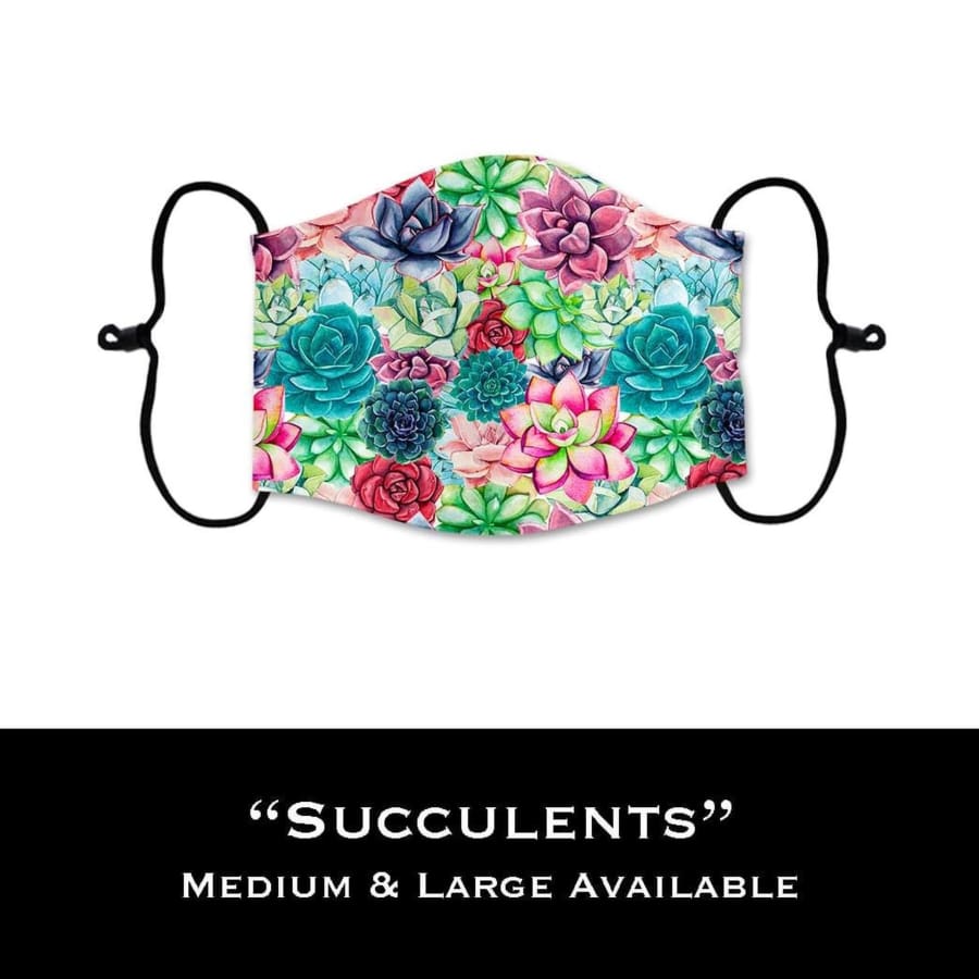 Coming Soon! NEW PRINTS! ADULT Custom Design Face Masks with filter pocket Succulents / Adult Medium Face Cover
