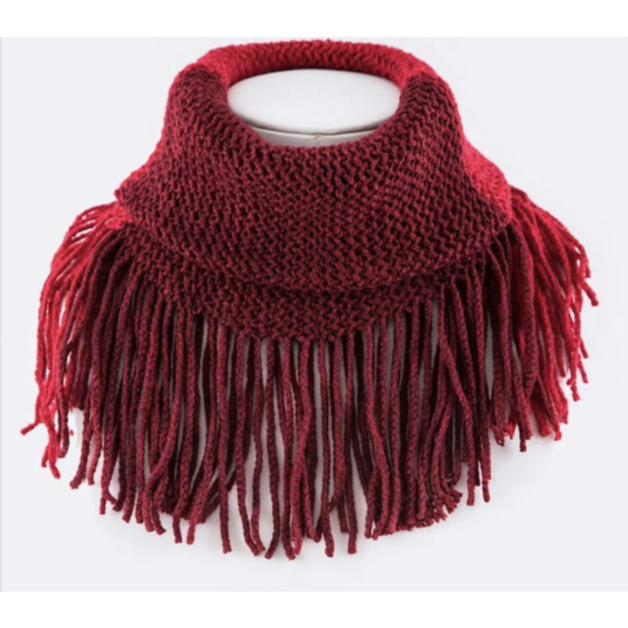 Base Knit Fringe Infinity Scarf Red Scarves