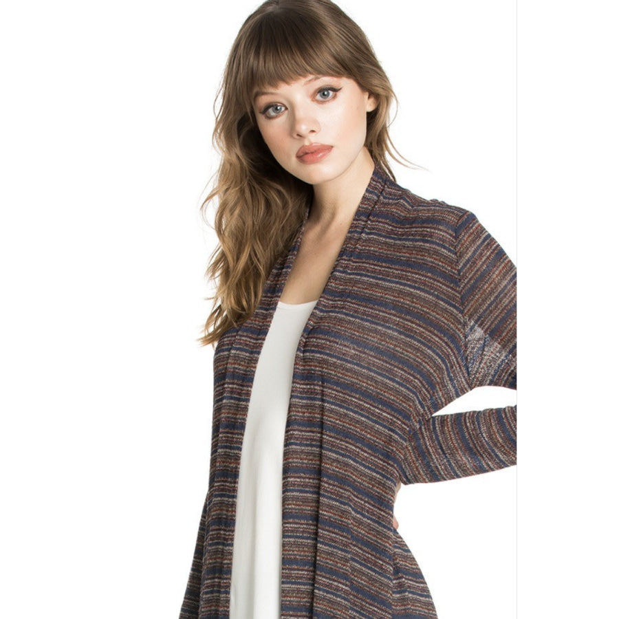 Blue Stripe Lightweight High Low Cardigan S / Blue Stripe Coverups