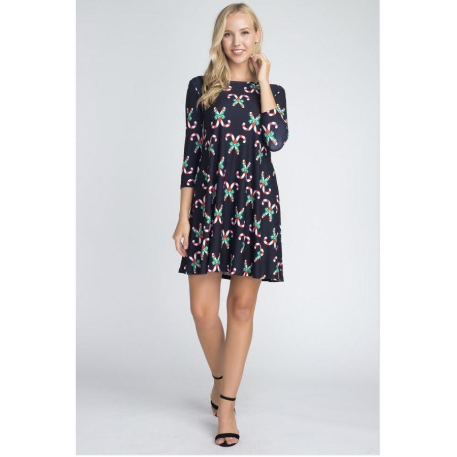 New! Buttery Soft Flared Dress with Pockets - Candy Canes Small Dresses