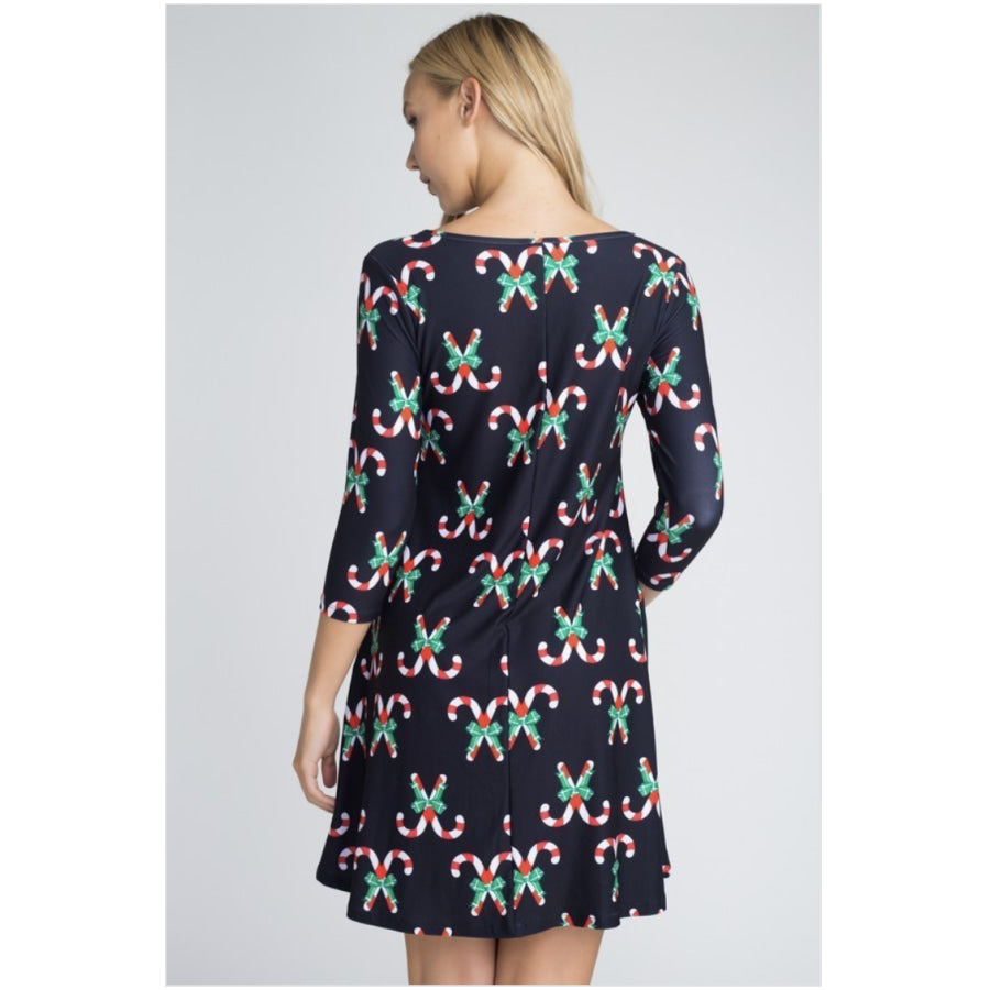 New! Buttery Soft Flared Dress with Pockets - Candy Canes Small Dresses