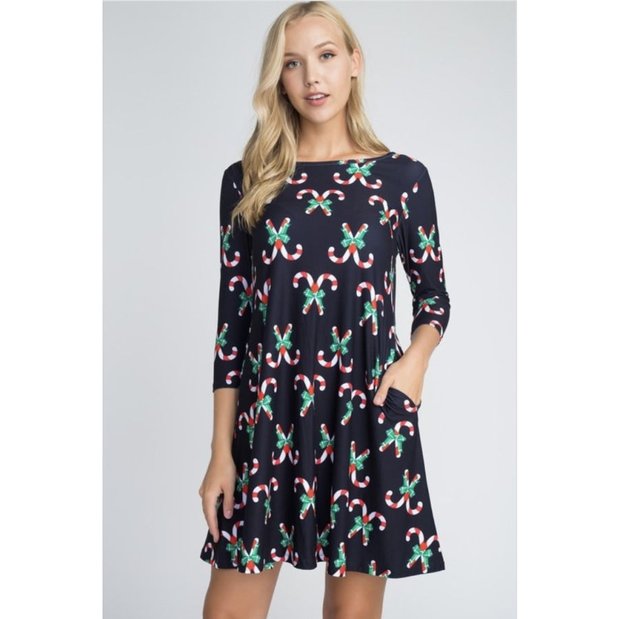 New! Buttery Soft Flared Dress with Pockets - Candy Canes Small Dresses