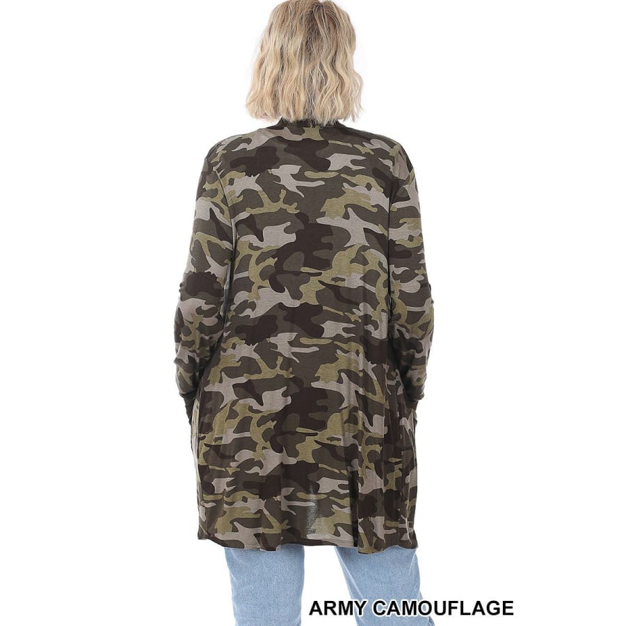 NEW!! Leopard and Camouflage Print Mid-Thigh Slouchy Pocket Open Cardigan Coverups