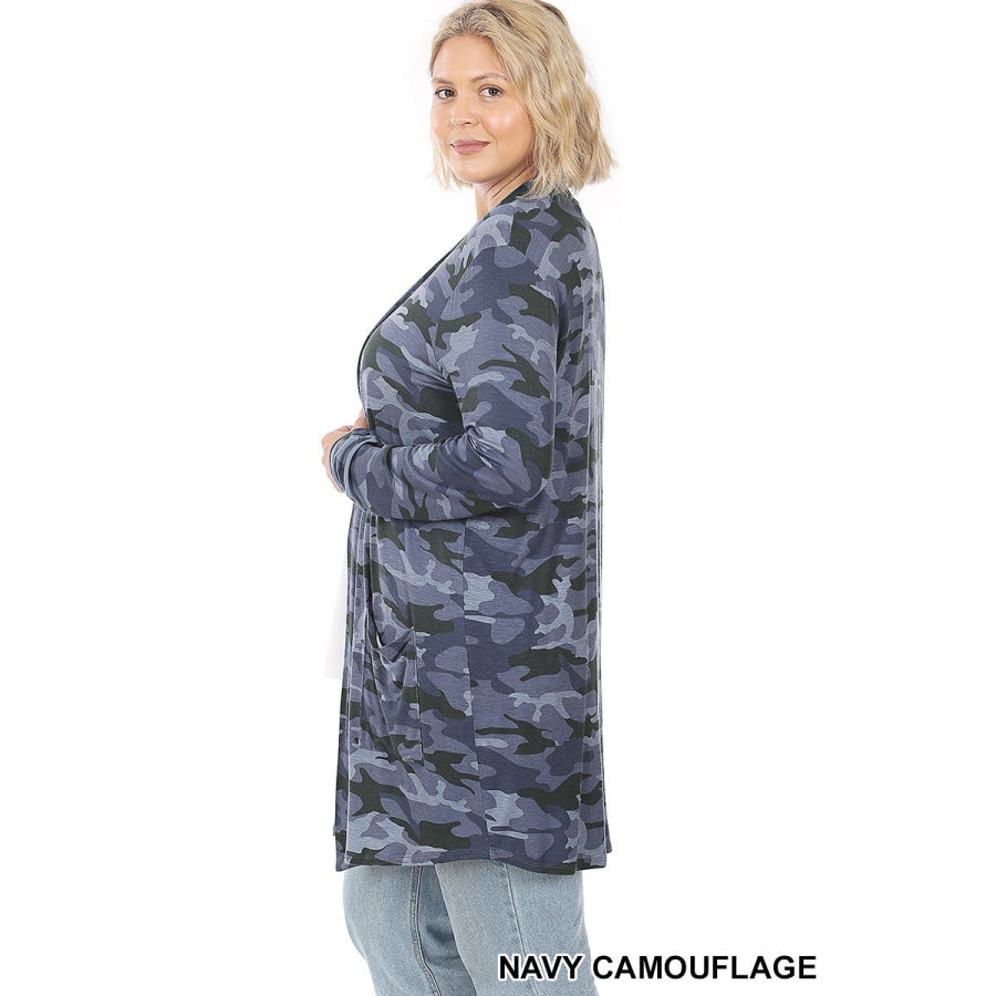 NEW!! Leopard and Camouflage Print Mid-Thigh Slouchy Pocket Open Cardigan Coverups