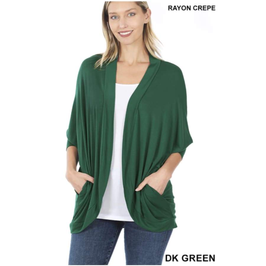 NEW! Rayon Crepe Cocoon Wrap Cardigan S / Dark Green Coverups