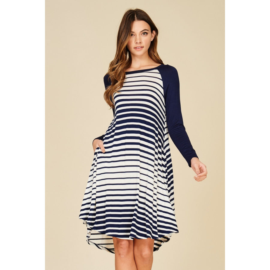 Contrast Stripe Dress With Side Pockets S / Navy Dresses